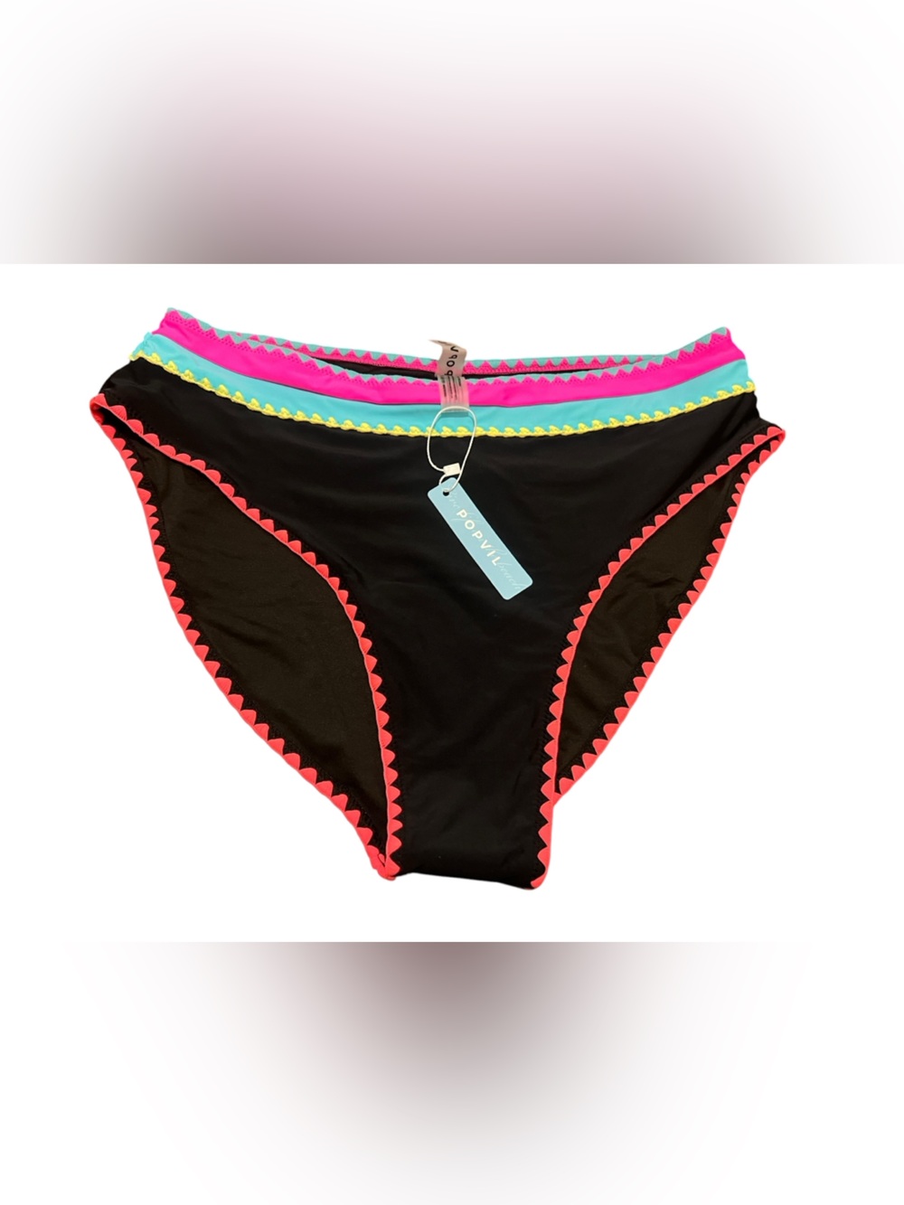New w Tags - Popvil Black Bikini Bottom with Neon Trim- Size XXL